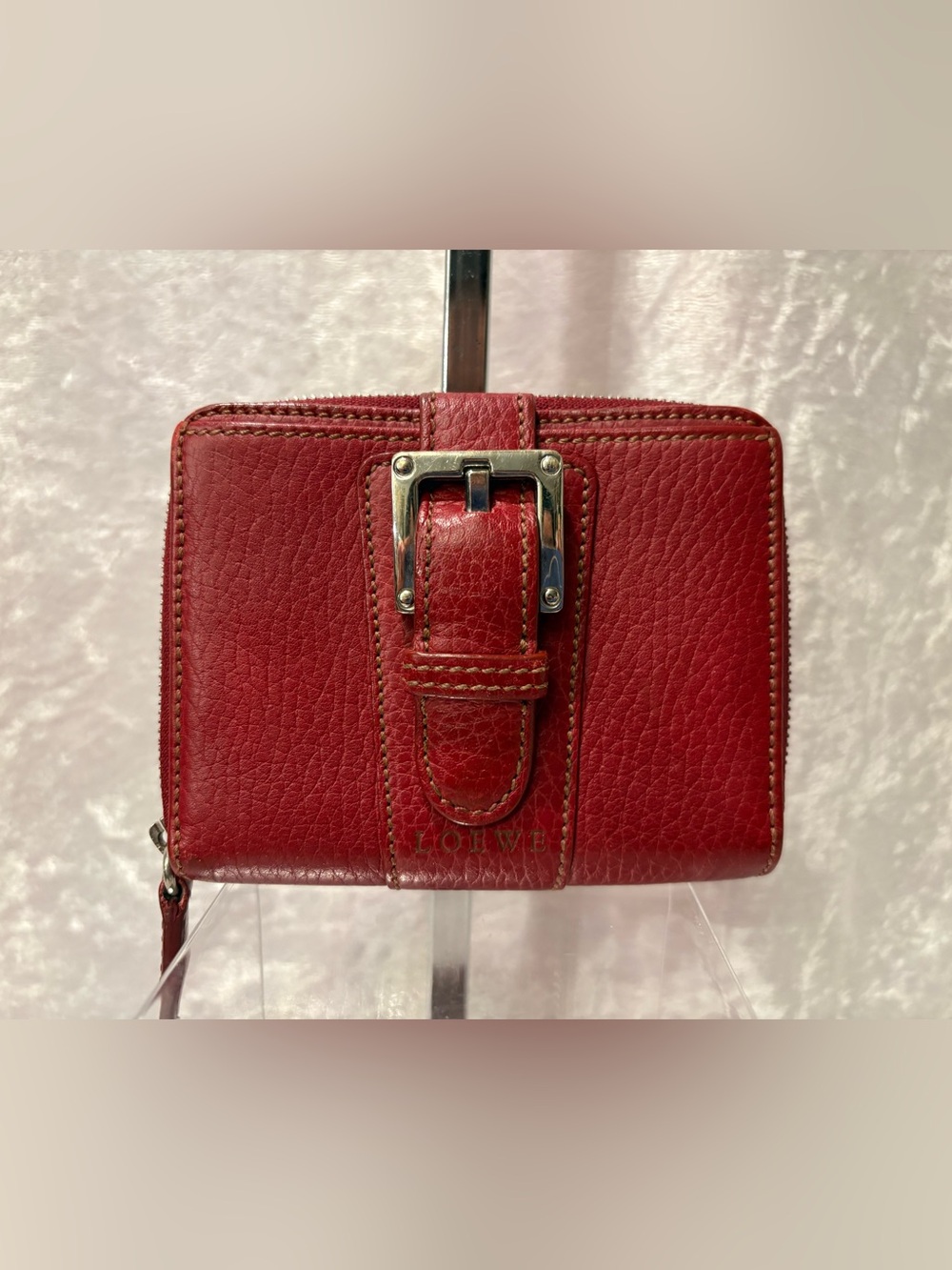 Loewe Goatskin Compact Coin Card Zip Wallet Red